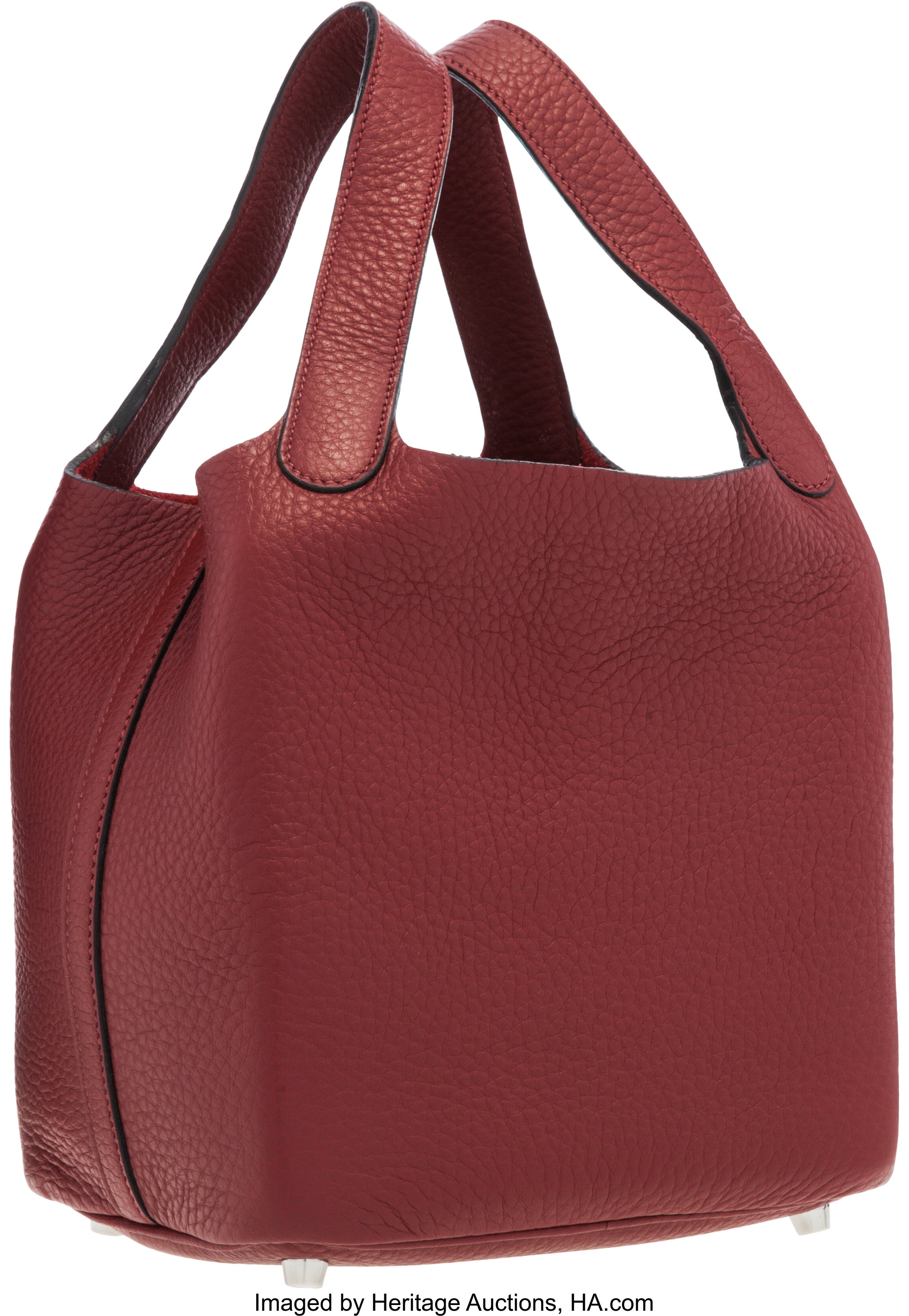 Hermes Rouge H Clemence Leather Picotin PM Bag with Palladium