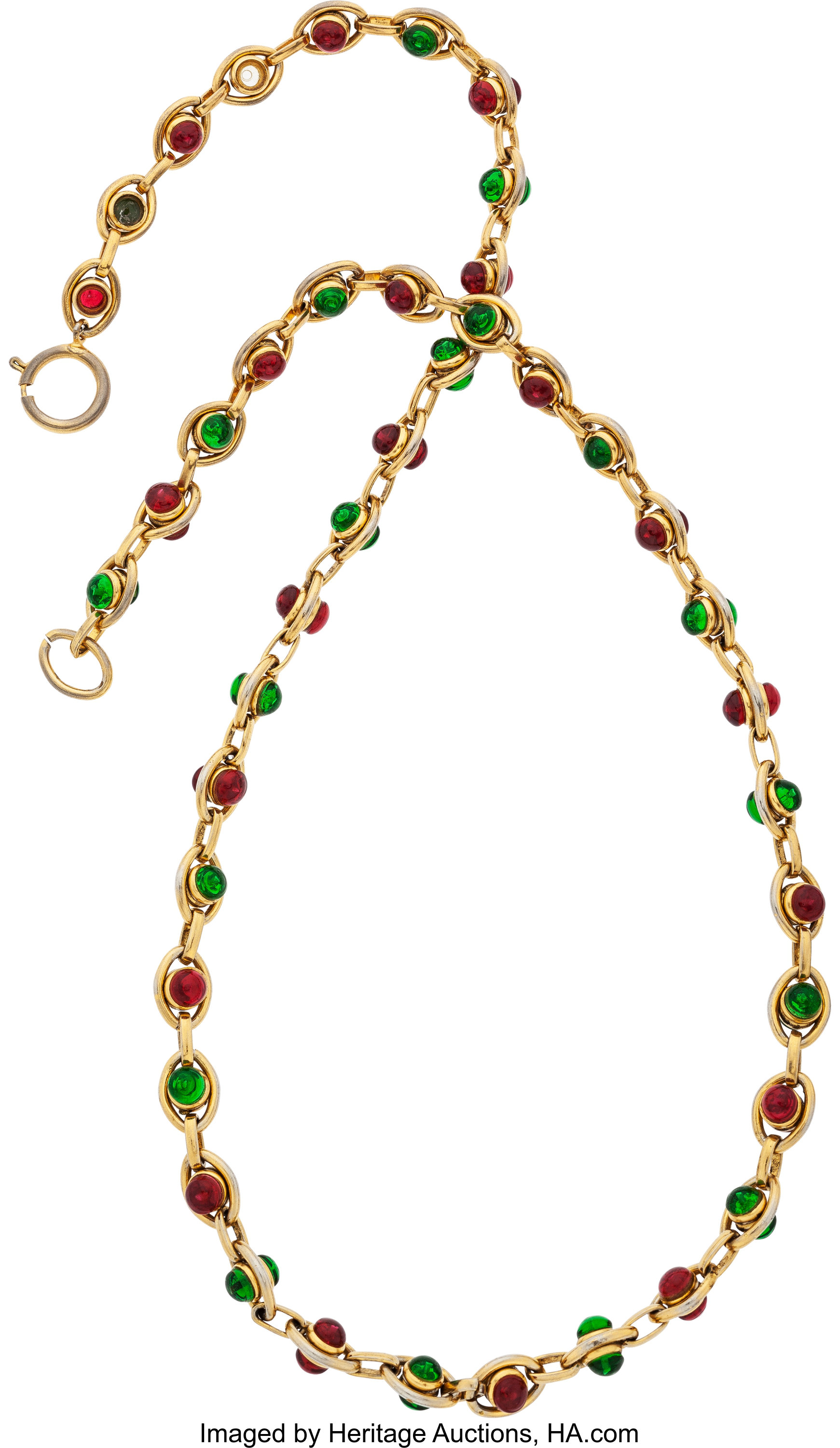 Chanel Gold Necklace with Red & Green Gripoix Beads. Good Condition, Lot  #58213