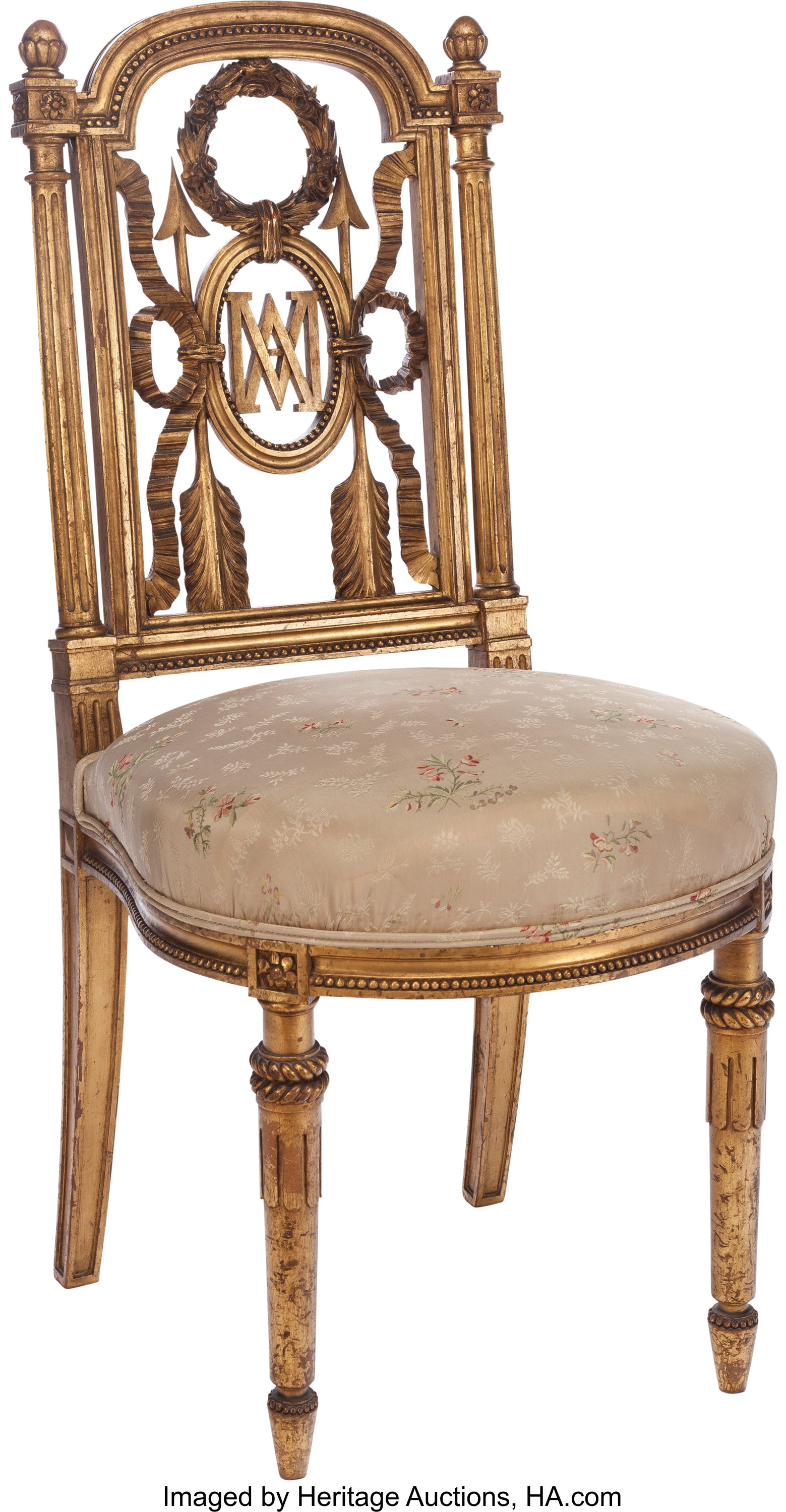 A Louis Xvi Style Marie Antoinette Parcel Gilt Wood Side Chair