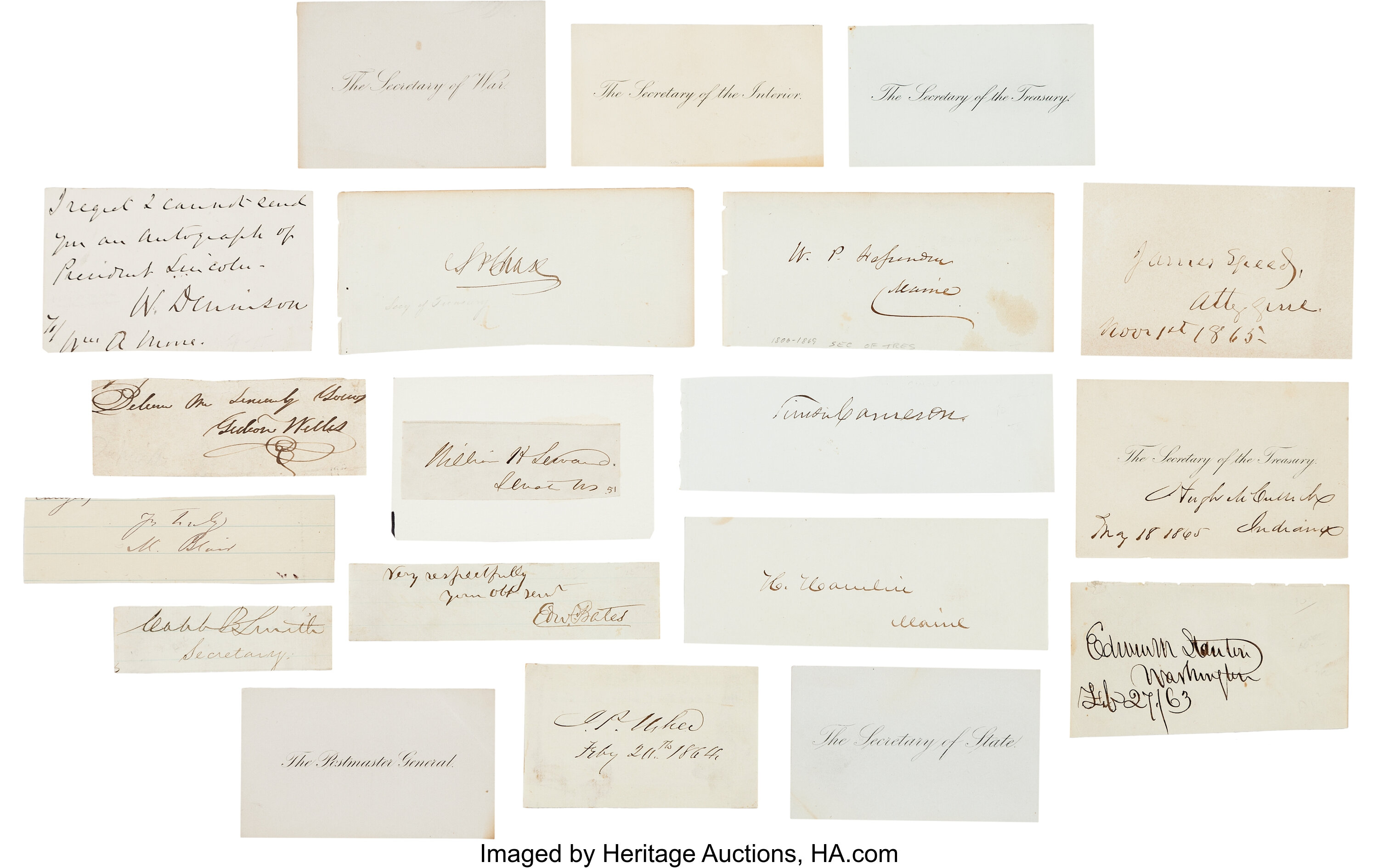 Abraham Lincoln Cabinet Member Autographs Total 24 Items