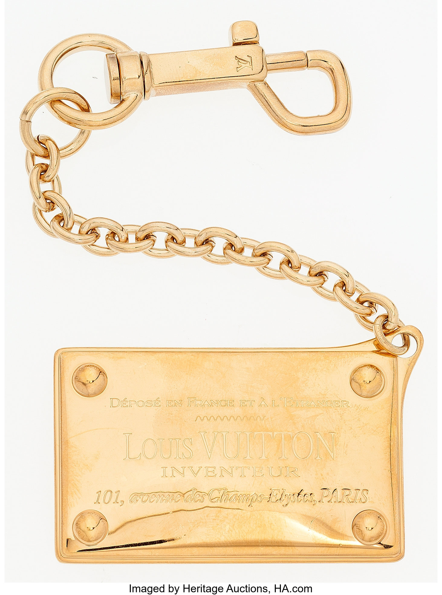 Louis Vuitton Gold Name Plate Keychain. Very Good Condition. 7.25, Lot  #18023