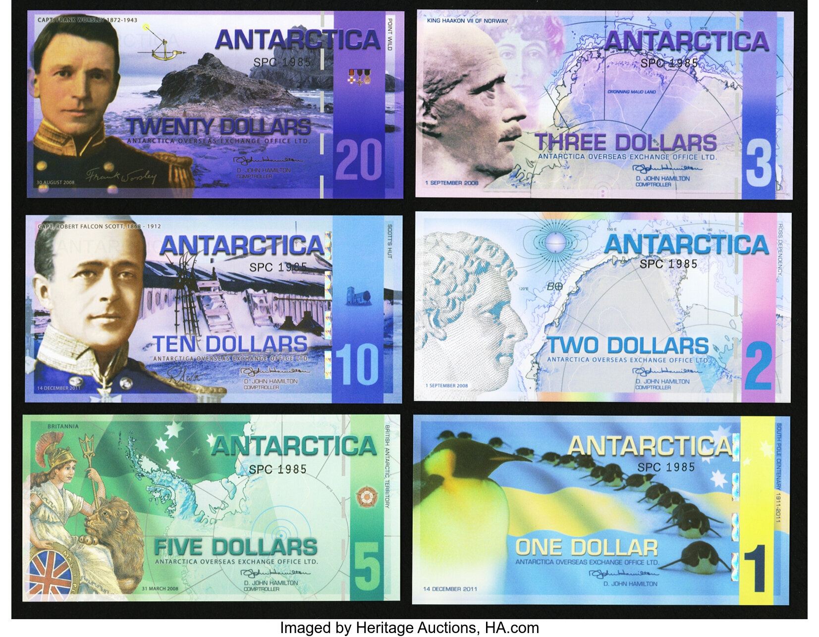 Antarctica Overseas Exchange Office $1; $2; $3; $5; $10; and $20 
