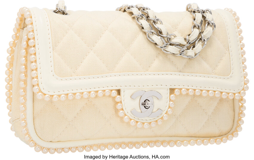 Chanel Beige Quilted Canvas Medium Double Flap Bag with Glass