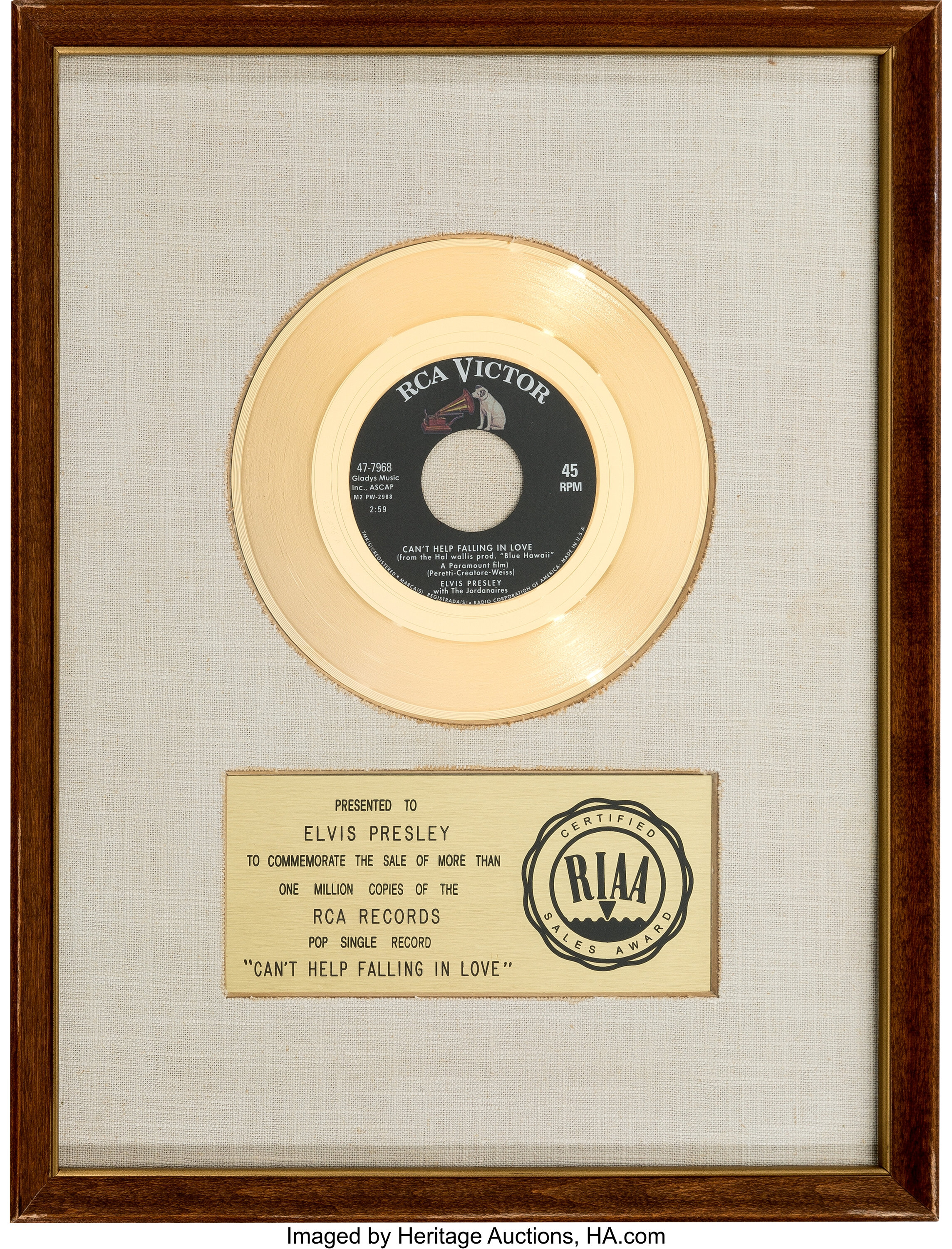 ELVIS PRESLEY 'CAN'T HELP FALLING IN LOVE' SIGNED GOLD CD DISC MEMORABILIA GIFT 