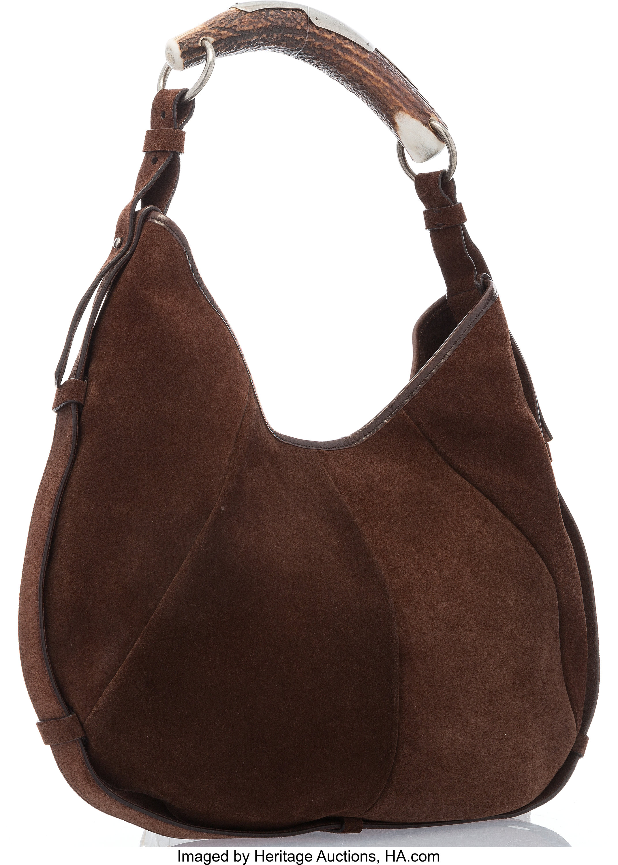 Sold at Auction: Yves Brown, Yves Saint Laurent: A brown suede Mombasa horn  handle bag