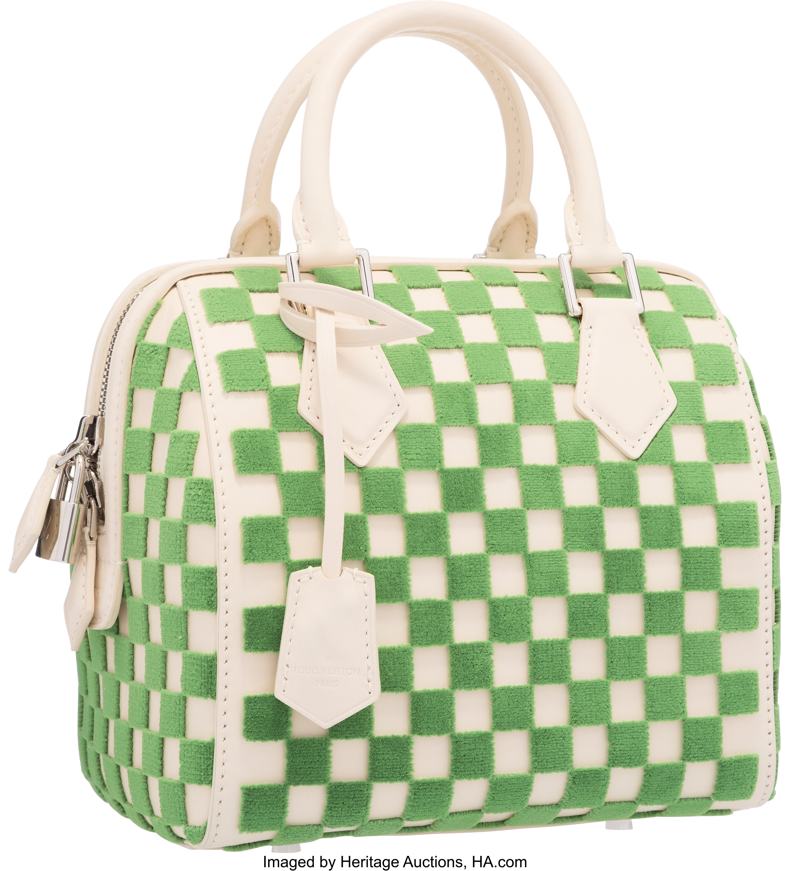 Louis Vuitton Green Tuffetage & White Leather Damier Cubic Speedy, Lot  #58224