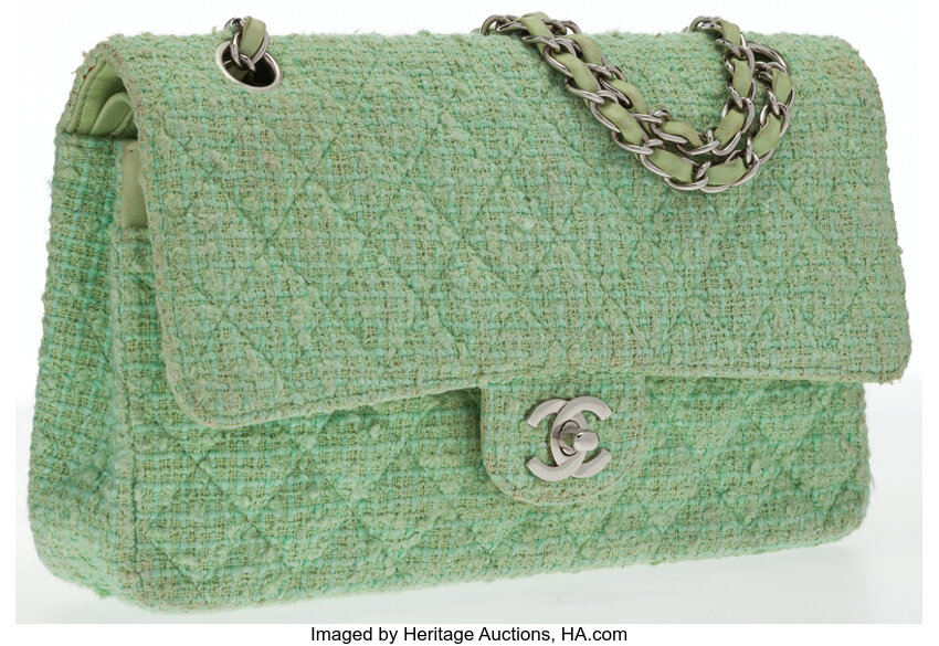 Chanel - Authenticated 2.55 Handbag - Tweed Green Plain for Women, Very Good Condition