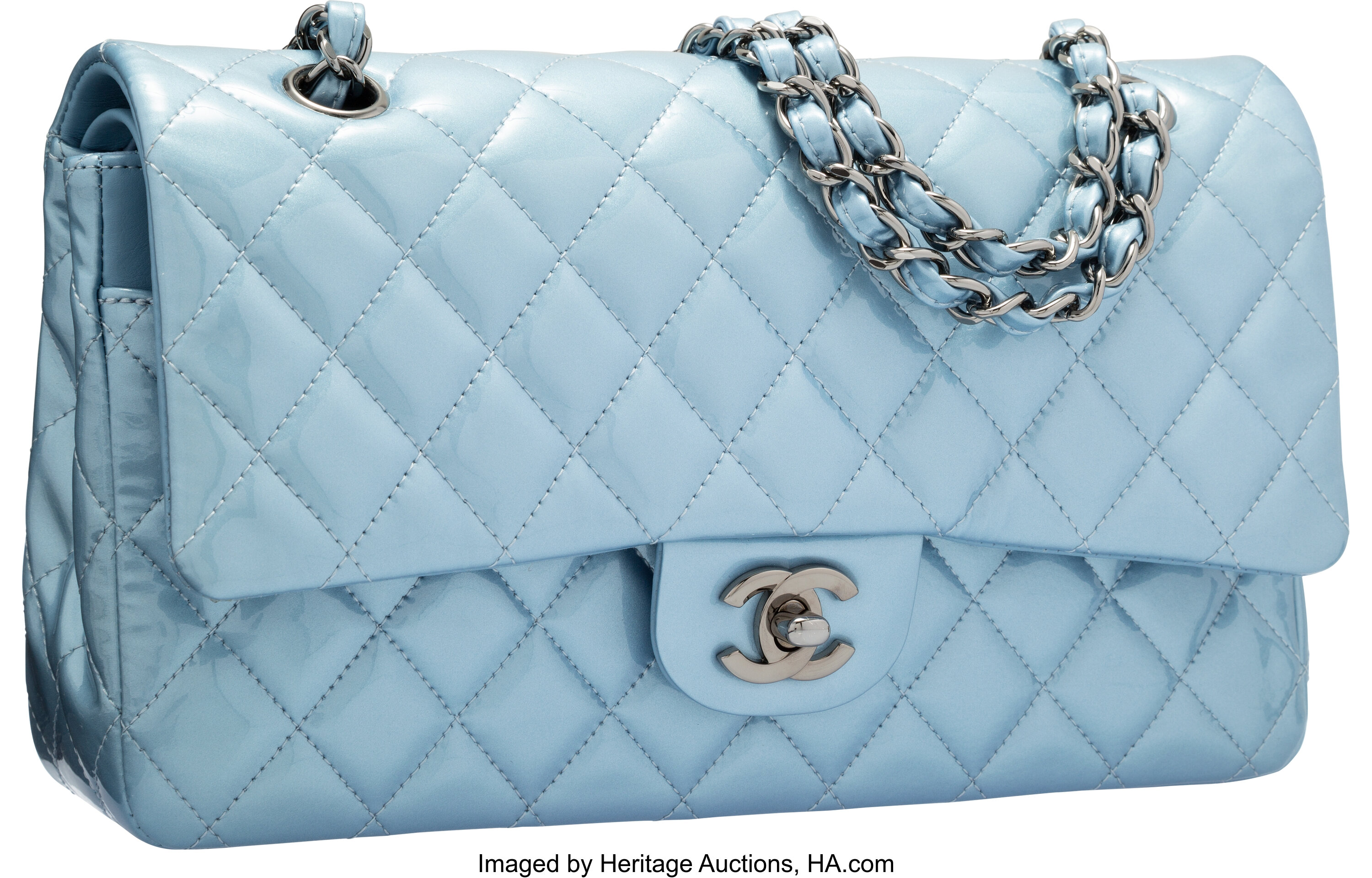 Chanel Pearlescent Light Blue Quilted Patent Leather Medium Double | Lot  #58306 | Heritage Auctions