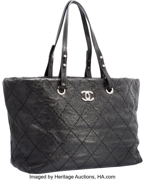 Chanel Black Quilted Distressed Leather Shopping Tote Bag with, Lot #58256