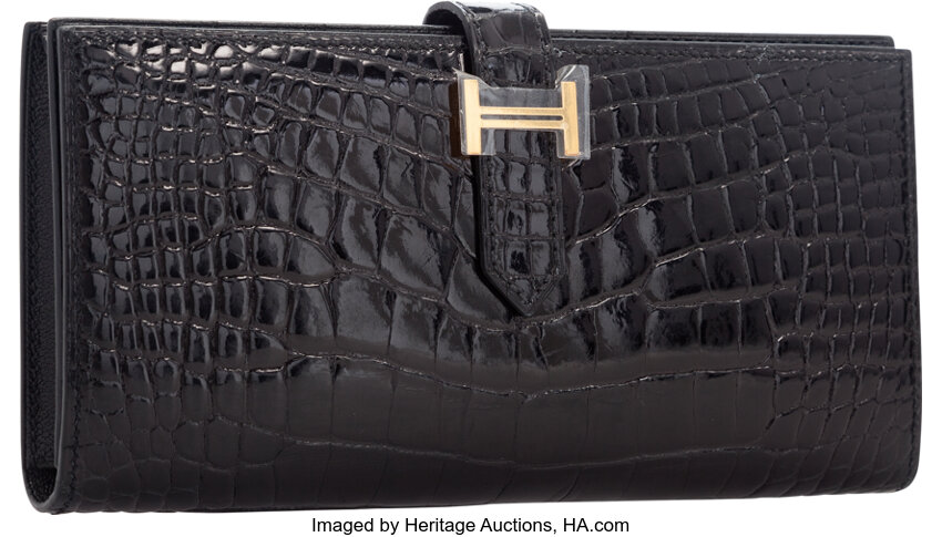 Hermes Bearn Wallet Matte Alligator Crocodile Gold Hardware