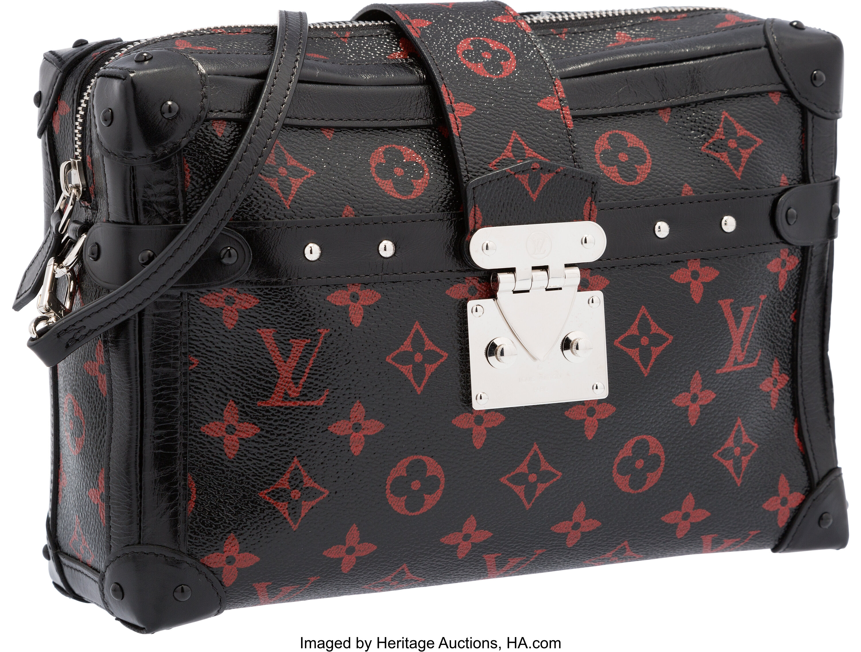 black lv bag with red inside