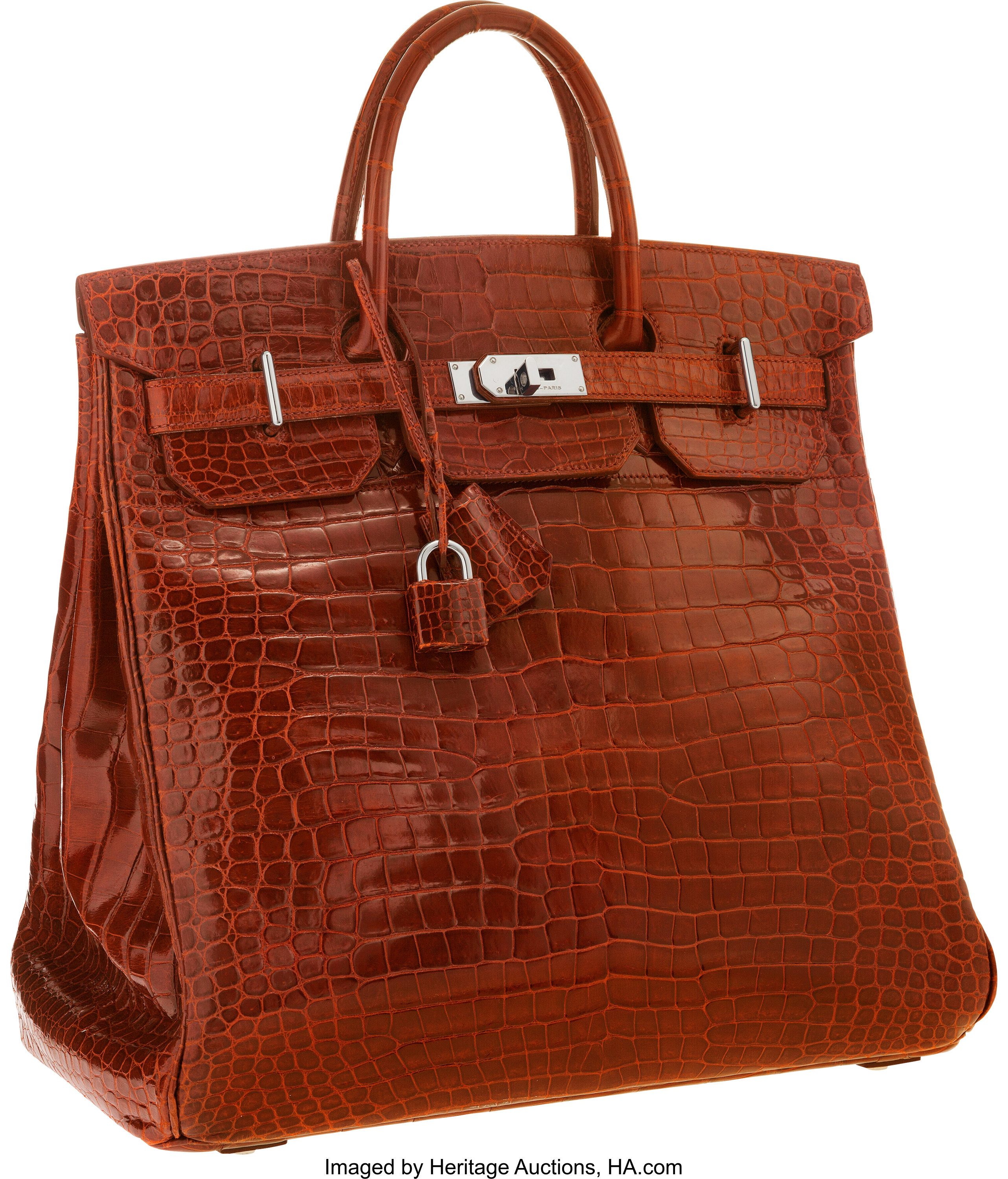 40cm Rare Cognac (Orange-Brown) Crocodile Hermes Birkin Handbag at