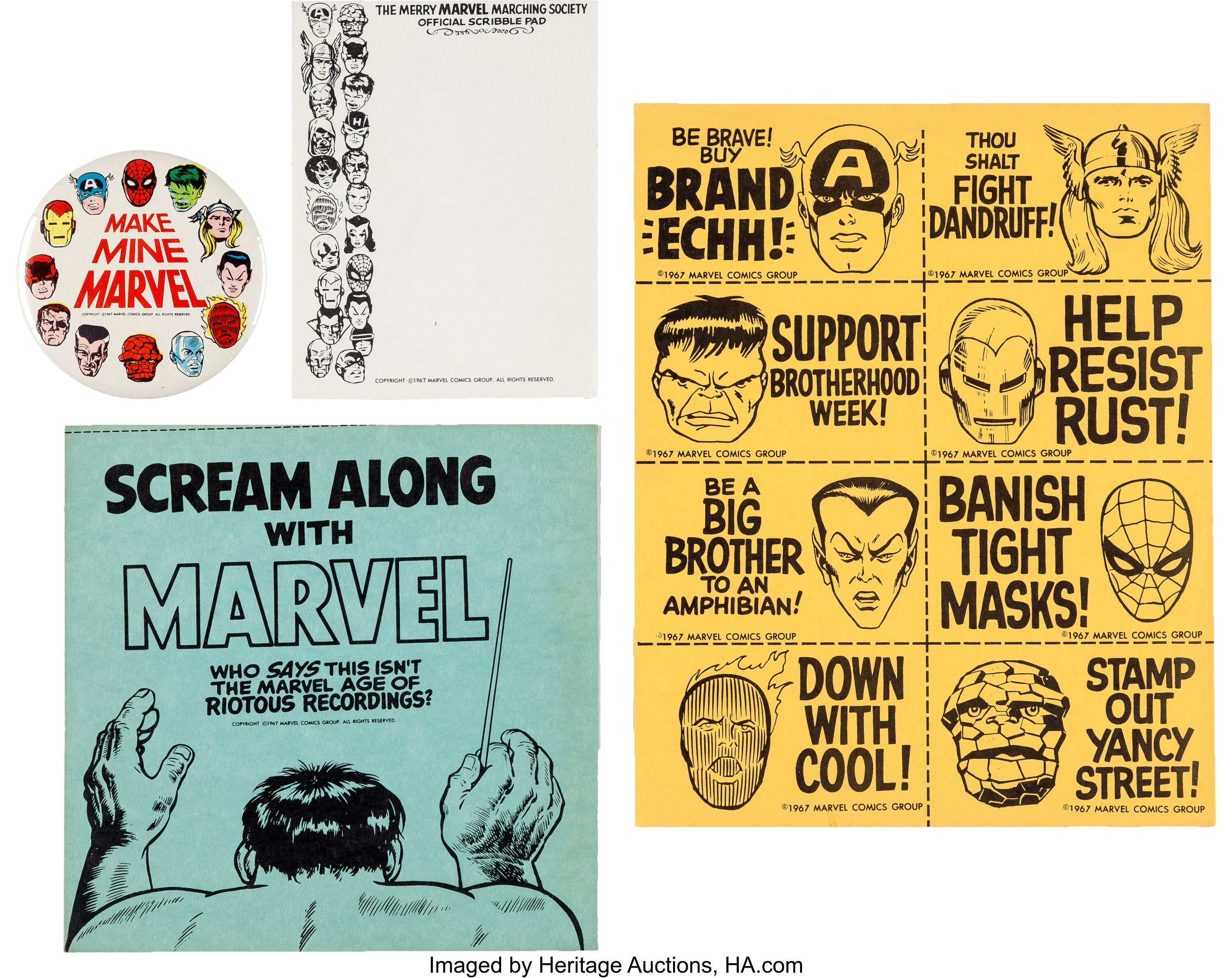 Merry Marvel Marching Society sticker sheet 2x3" fridge/locker magnet MMMS 60s 