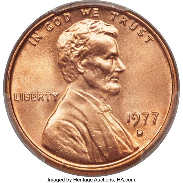LINCOLN penny roll 1977D UNC RED BU 