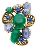 Estate Jewelry:Brooches - Pins, Emerald, Sapphire, Diamond, Gold Brooch, Seaman Schepps. ...