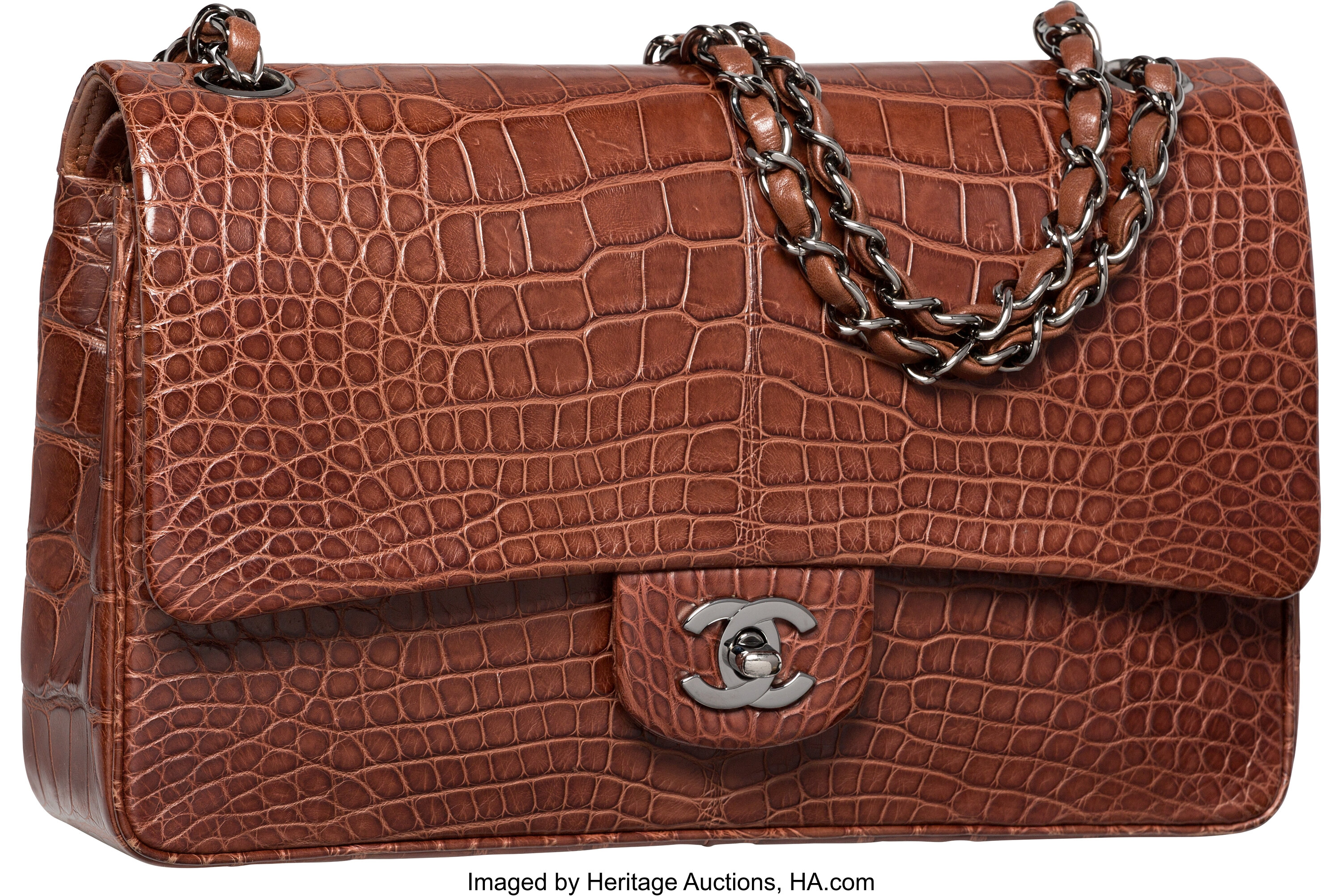 Chanel Matte Brown Crocodile Medium Double Flap Bag with Silver | Lot  #58268 | Heritage Auctions
