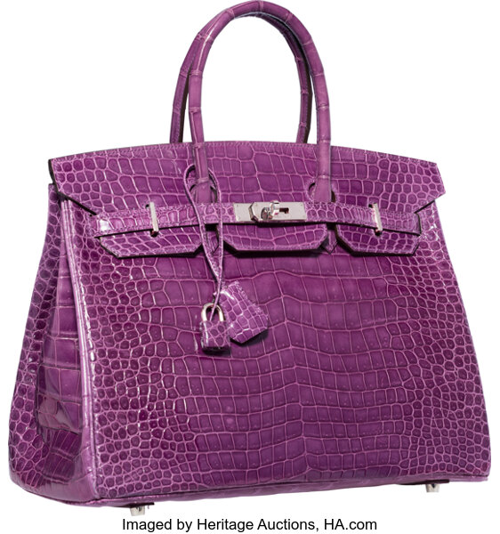 Hermes 35cm Shiny Violet Porosus Crocodile Birkin Bag with