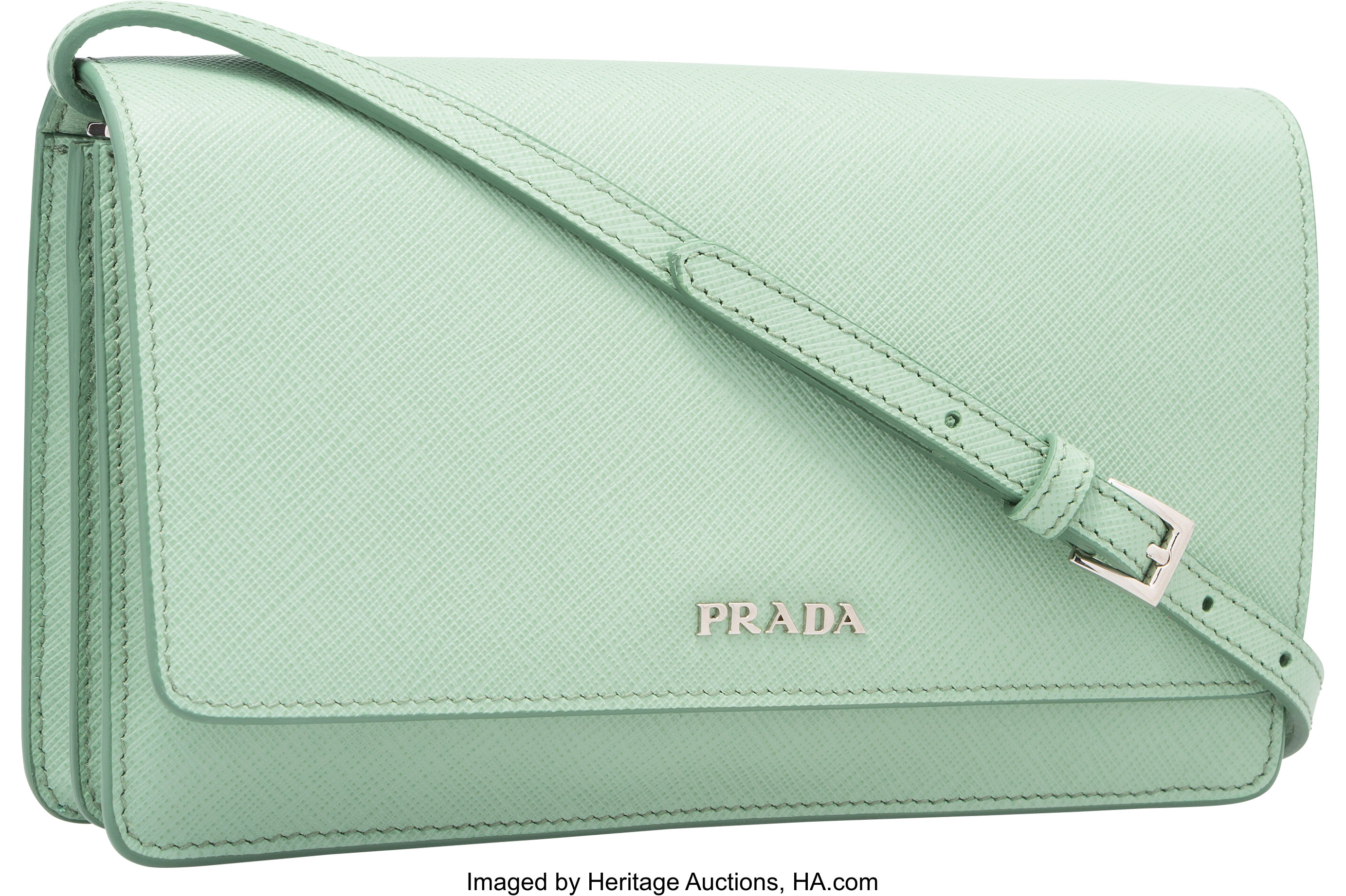 Prada Mint Saffiano Leather Crossbody Bag. Pristine Condition. 8