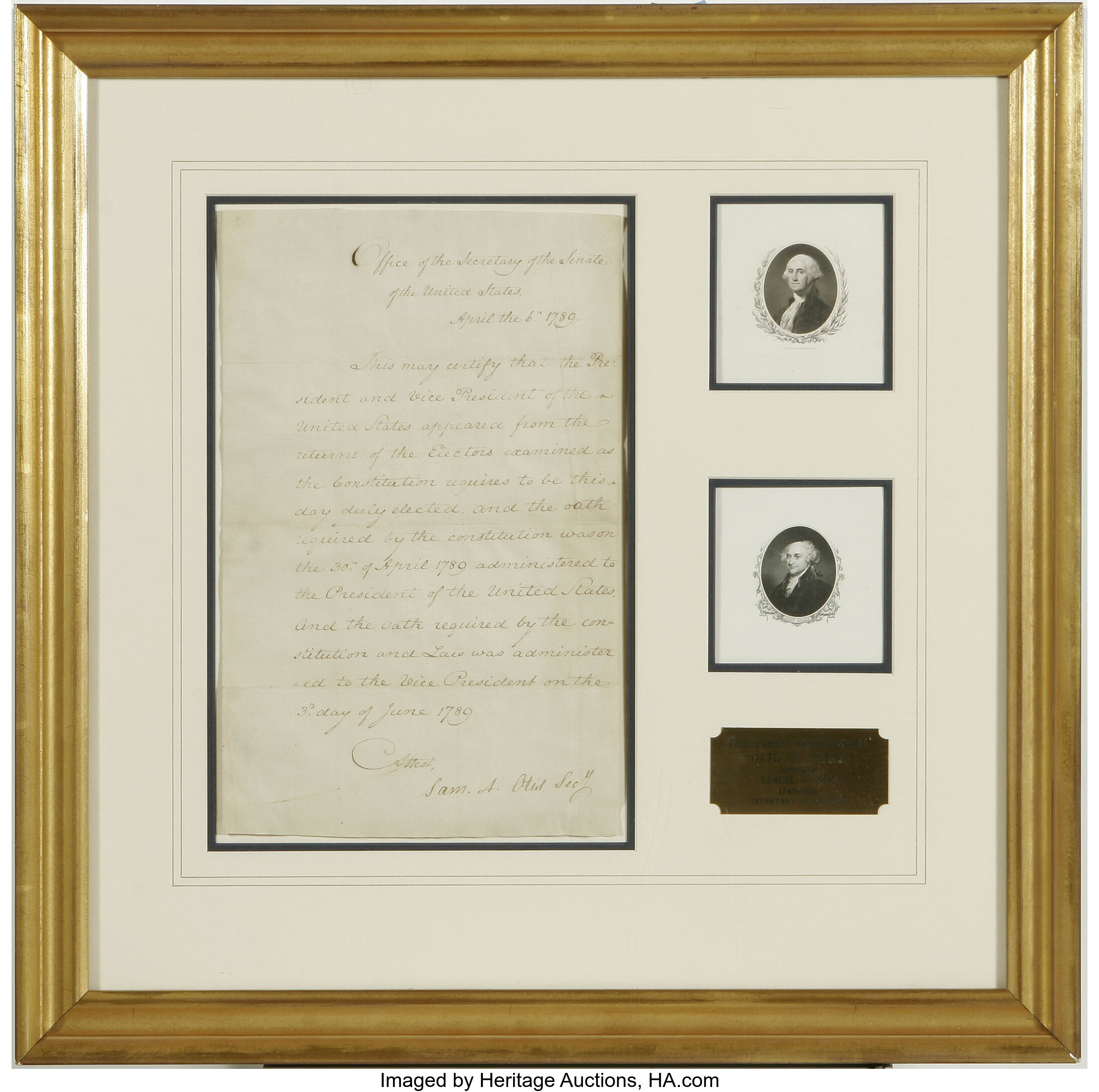 Certification Of The First Presidential Election And The Oaths Of Lot Heritage Auctions