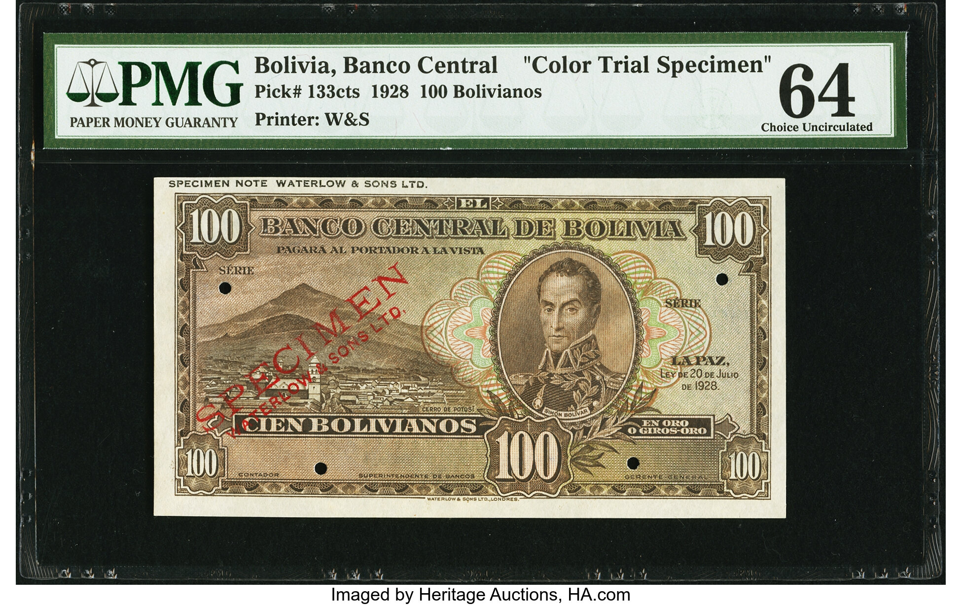 Bolivia Banco Central De Bolivia 100 Bolivianos L 1928 Pick