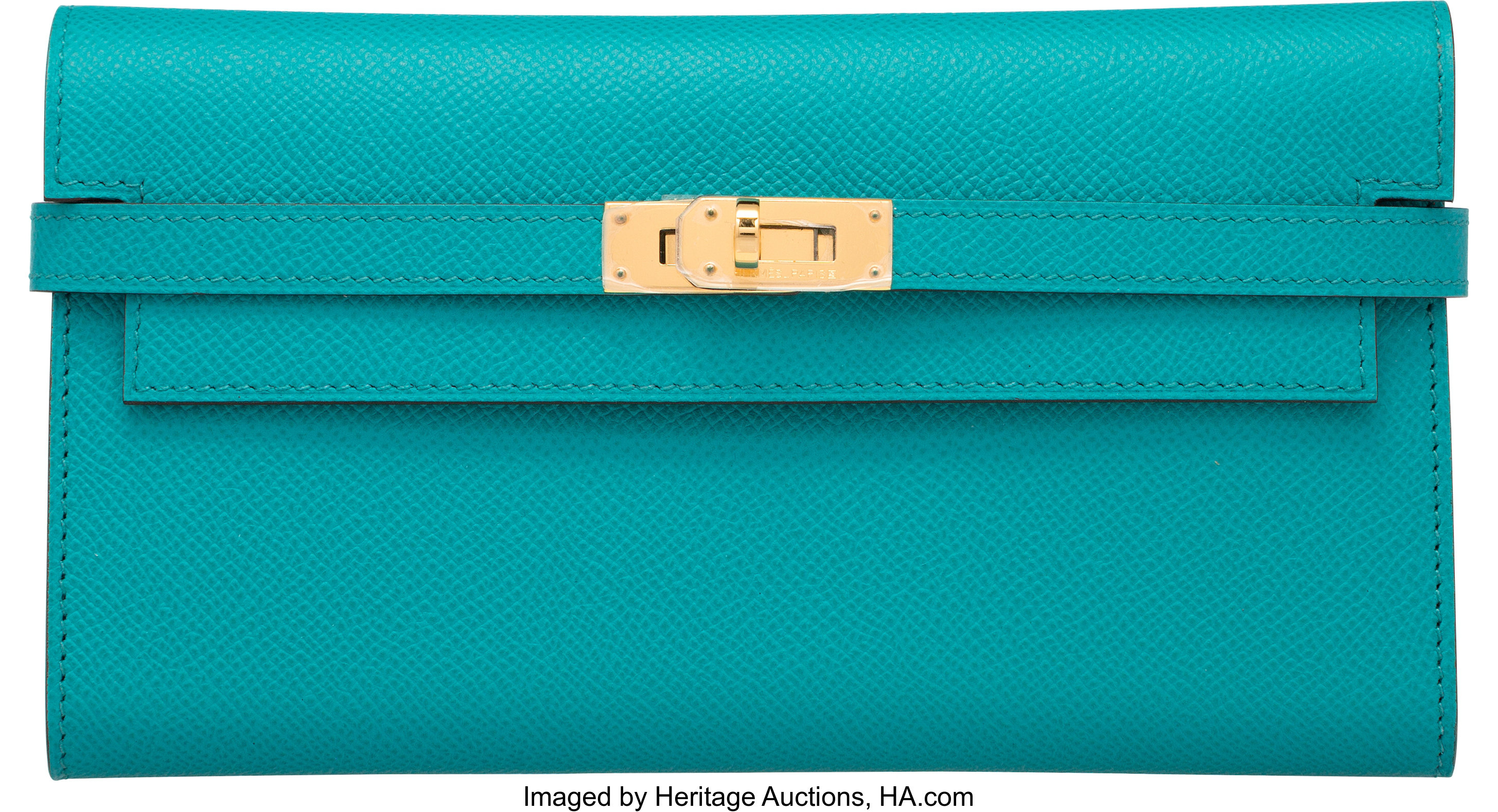 Hermes Blue Paon Epsom Leather Kelly Long Wallet with Gold, Lot #58193