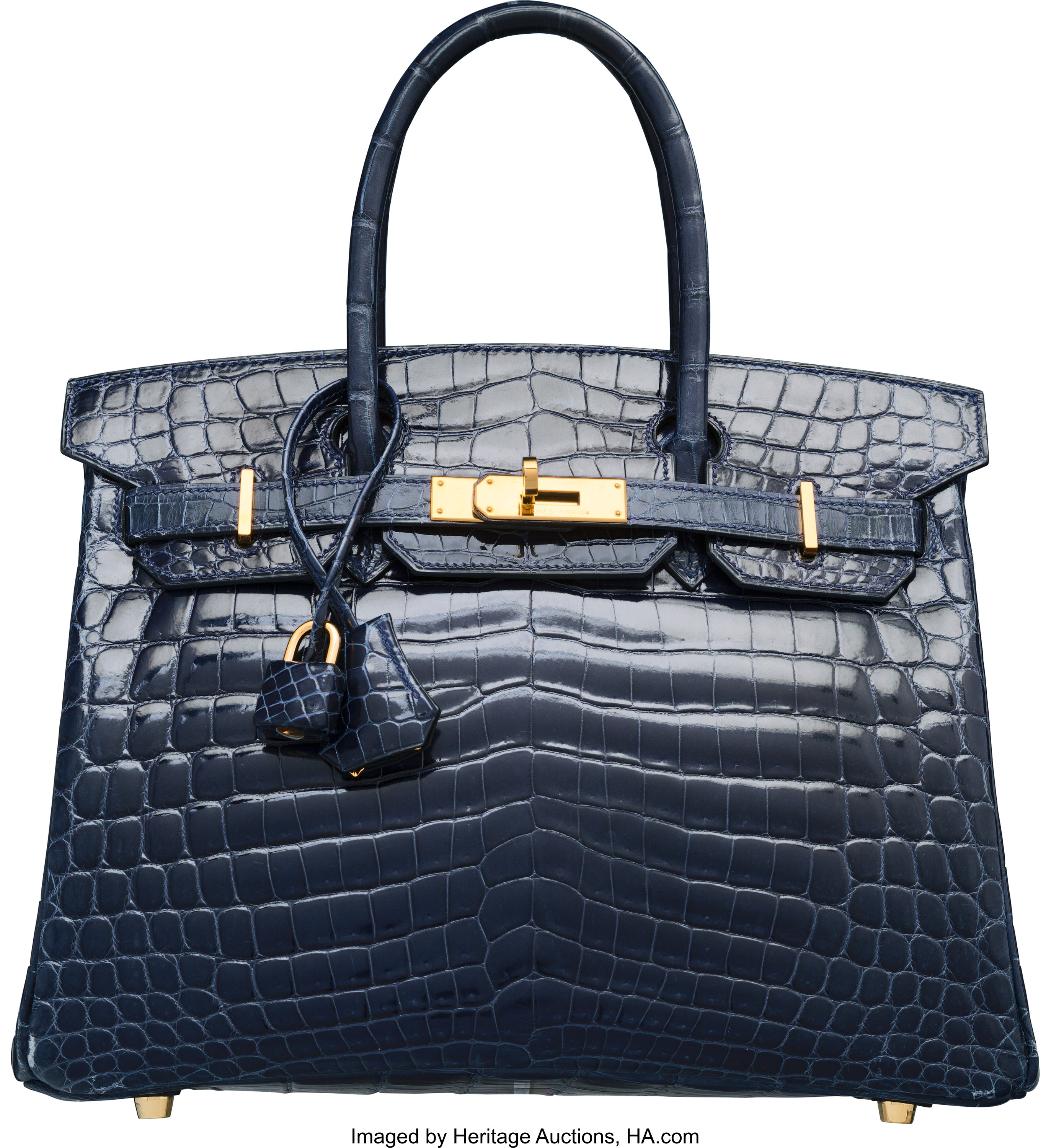Hermes 30cm Shiny Blue Abysse Nilo Crocodile Birkin Bag with Gold, Lot  #58219