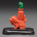 Paintings, A Chinese Carved Coral and Hardstone Foo Dog-Form Snuff Bottle. 3
inches high (7.6 cm). 42 grams (gross). Special Note:. P...