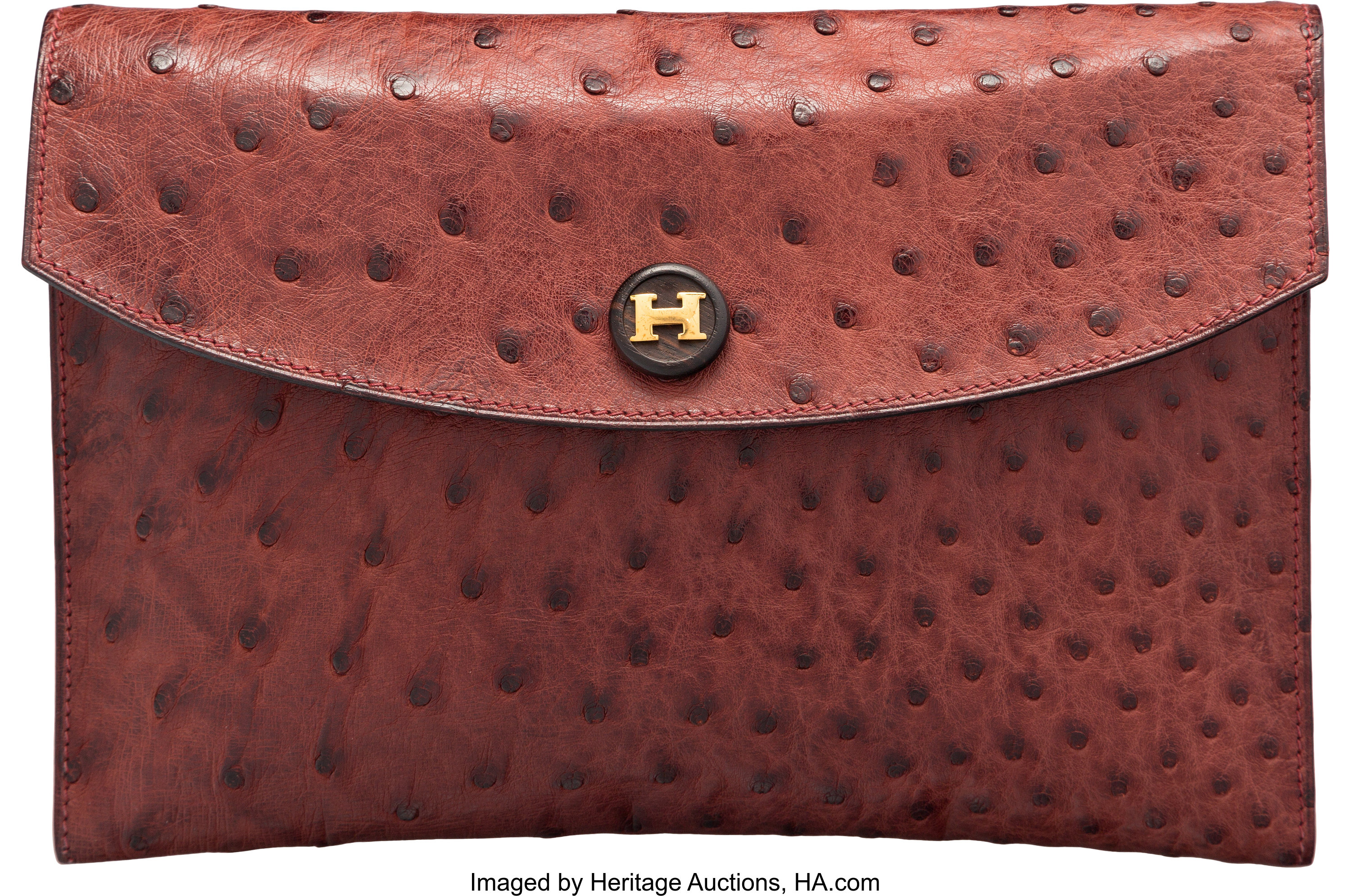 Hermes Rouge H Ostrich Rio Clutch Bag with Gold Hardware. S Circle,, Lot  #58371