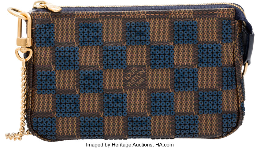 Louis Vuitton Blue Damier Paillettes Mini Pochette . Excellent to