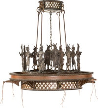 A Peter Fillerup Indian Drum Circle Bronze and Glass Chandelier, early 21st century 60 h x 37 di inches (152.4 x 94.0 cm...