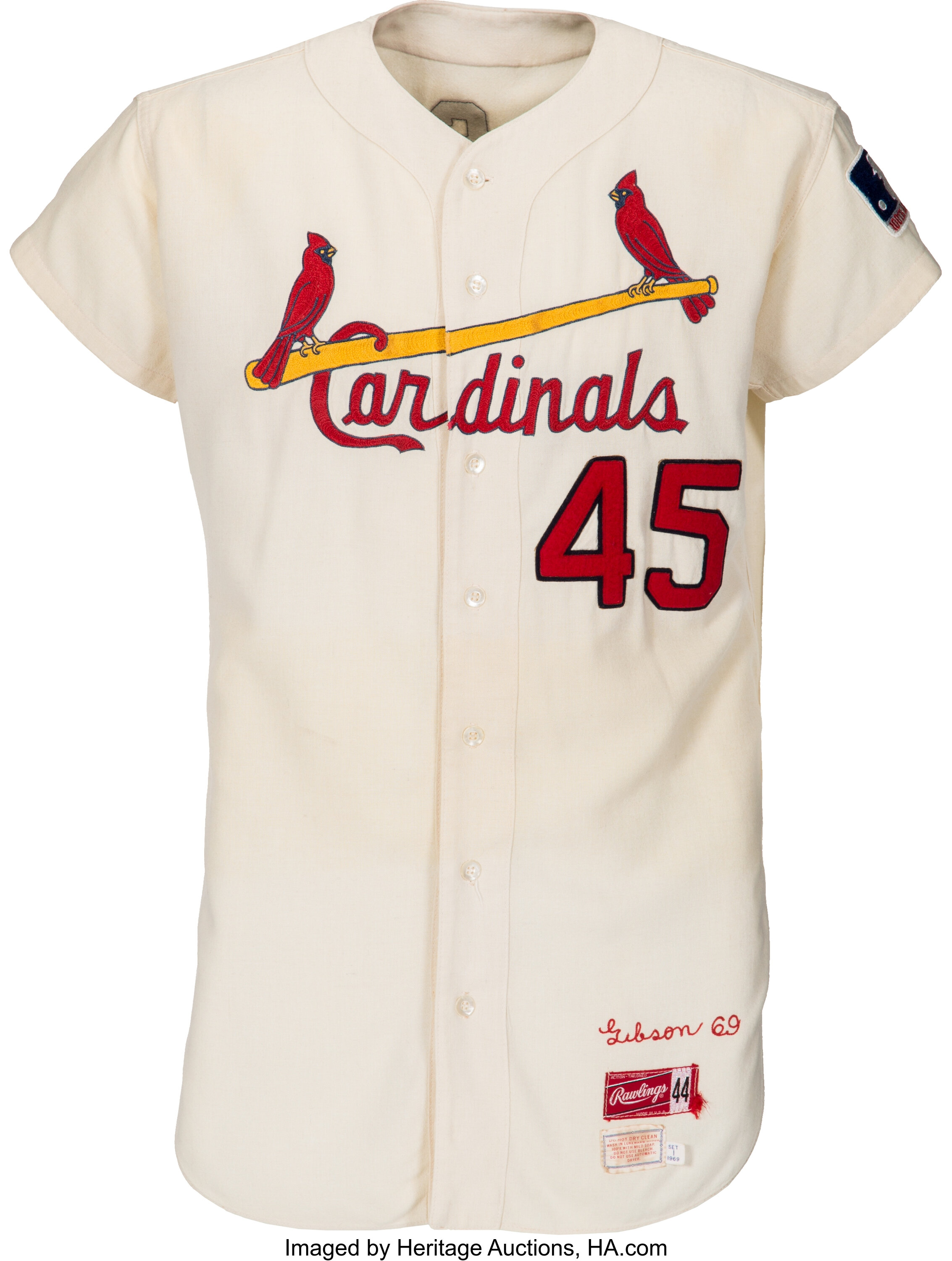 1969 Bob Gibson Game Worn St. Louis Cardinals Jersey, MEARS, Lot #80016