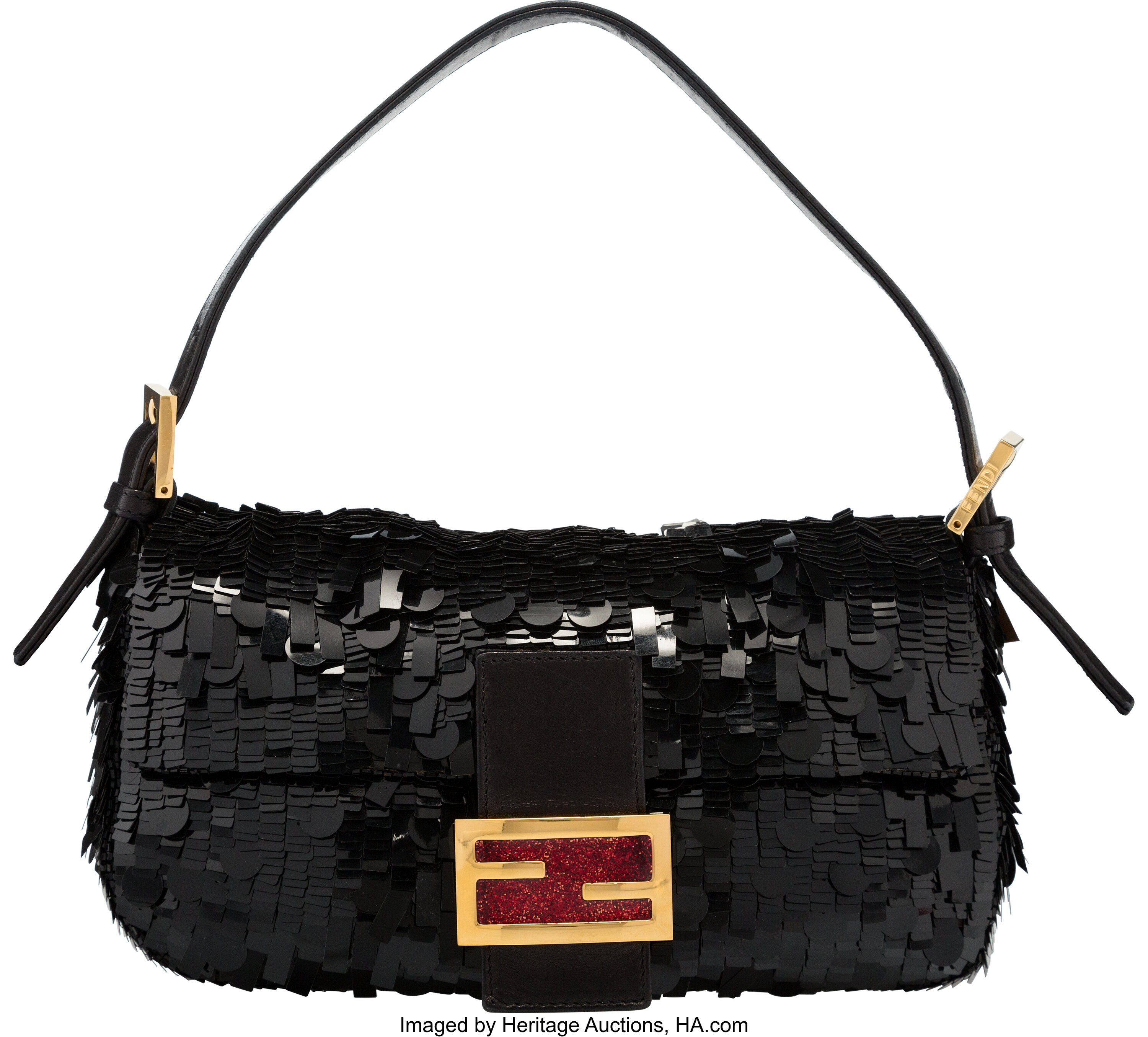 Fendi Classic Black Sequin Baguette Handbag