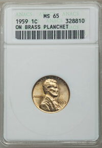 1959 1C Lincoln Cent--Stuck On Brass Planchet--MS65 ANACS