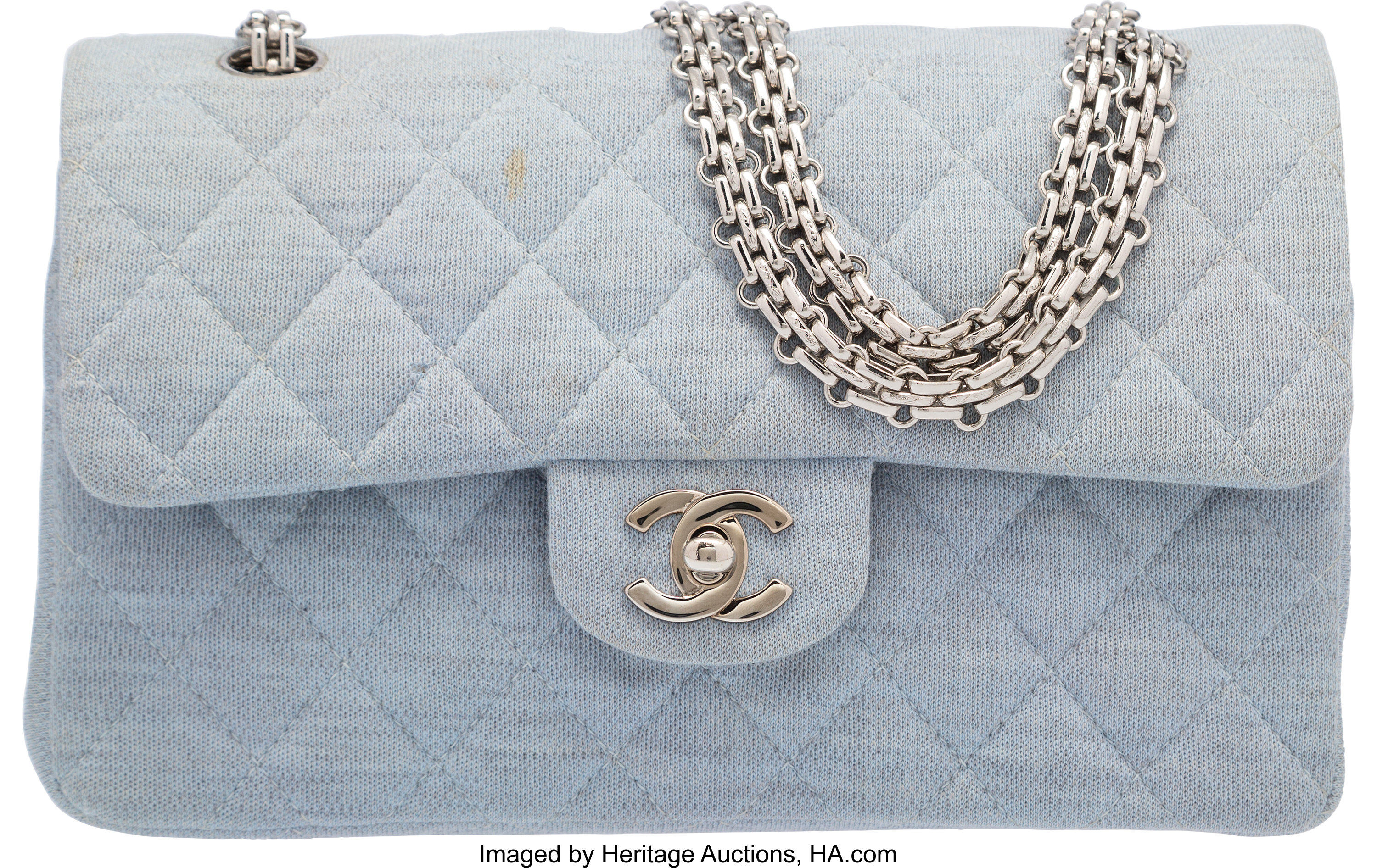 Chanel Blue Quilted Wool Small Double Flap Bag. Very Good to
