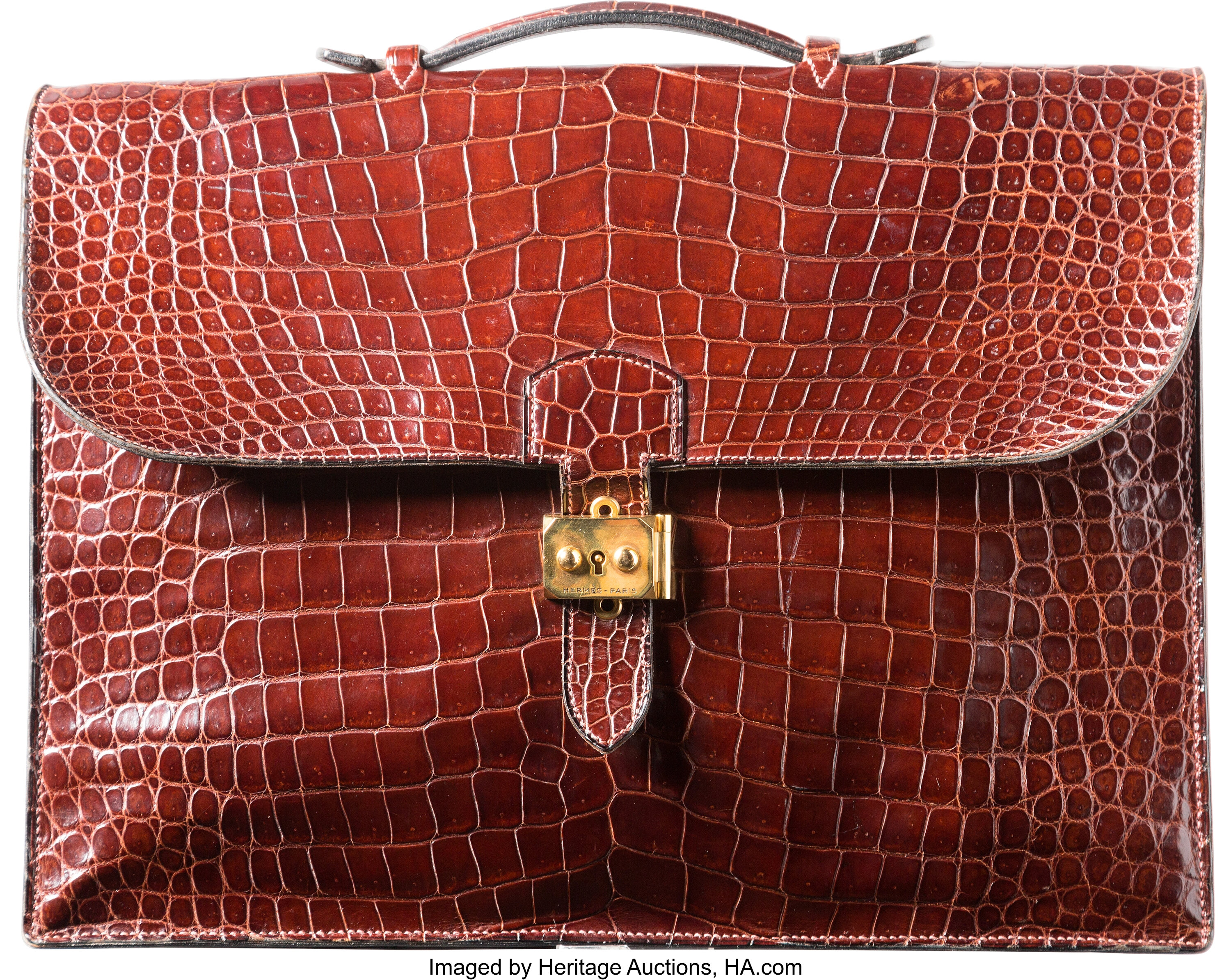 Hermes 40cm Shiny Etrusque Crocodile Sac a Depeches Briefcase Bag, Lot  #58232