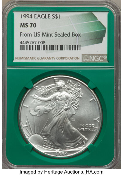 2018 $1 American Silver Eagle MS70 NGC Early Releases Green Holder