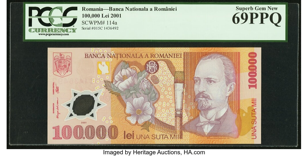 Romania Banca Nationala A Romaniei 100 000 Lei 01 Pick 114a Lot Heritage Auctions