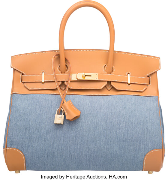 Hermes 35cm Vache Naturelle Leather & Denim Toile Jean Birkin Bag, Lot  #58140