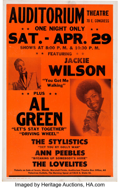 Jackie Wilson Al Green Auditorium Concert Poster 1972 Extremely Lot 211 Heritage Auctions