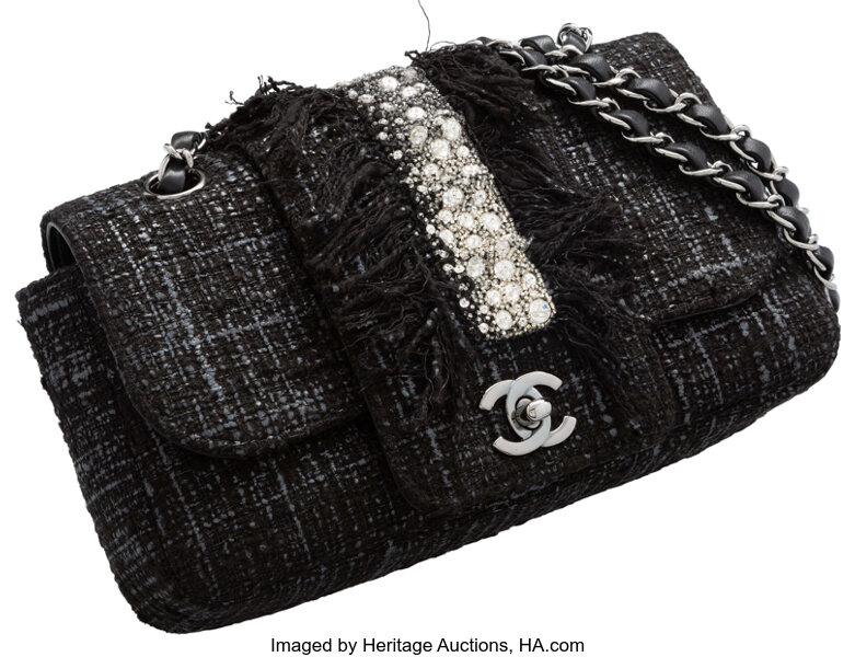 Chanel Black Tweed & Sequin Flap Bag. Excellent Condition. 9 Width, Lot  #16064