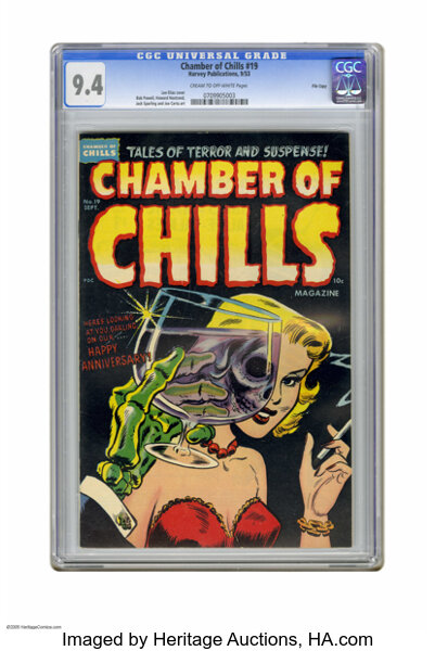 Golden Age (1938-1955):Horror, Chamber of Chills #19 File Copy (Harvey, 1953) CGC NM 9.4 Cream to off-white pages. Cover by Lee Elias. Interior art by Bob ...