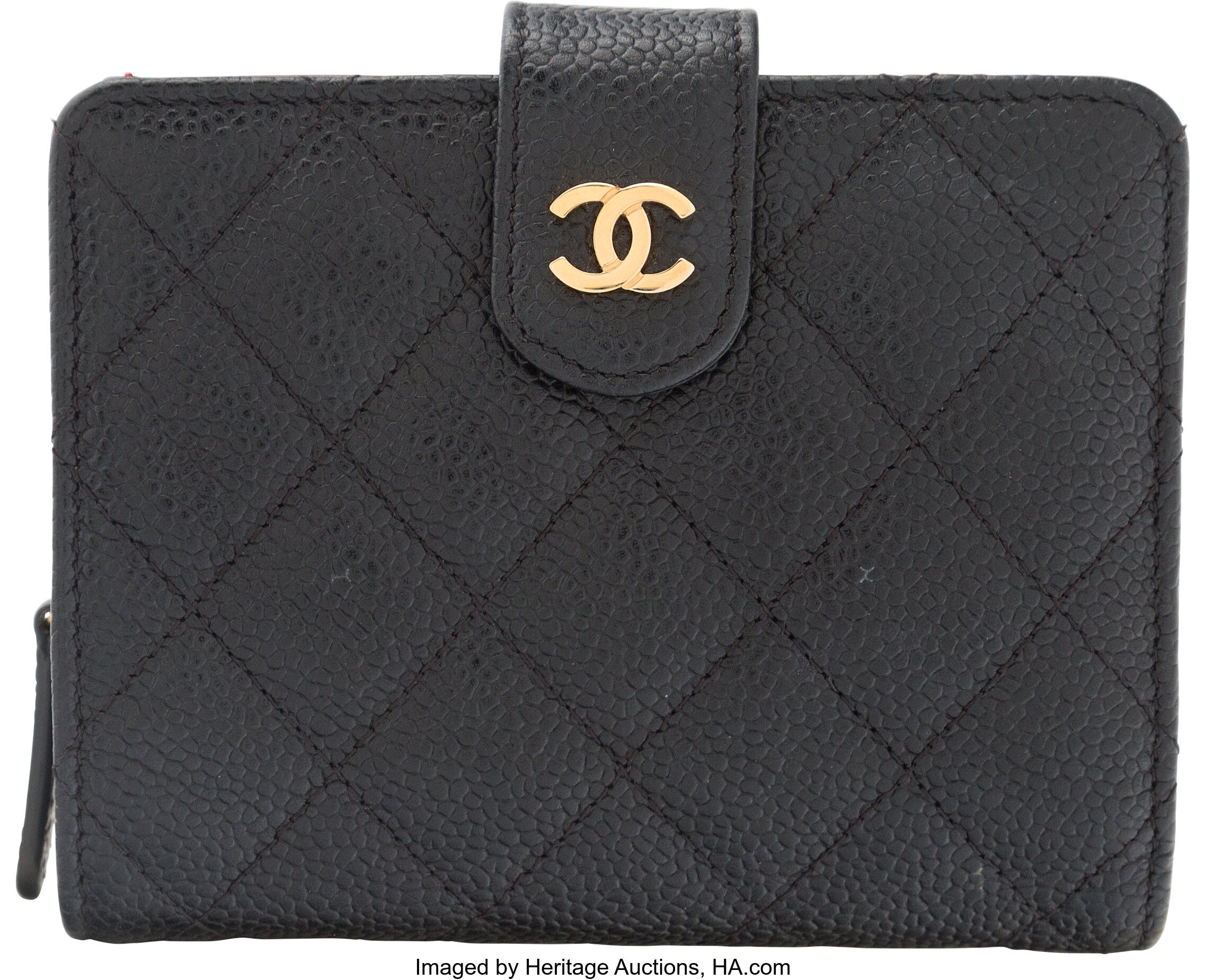 Chanel Black Quilted Caviar Leather Small Bifold Wallet with Coin, Lot  #58276