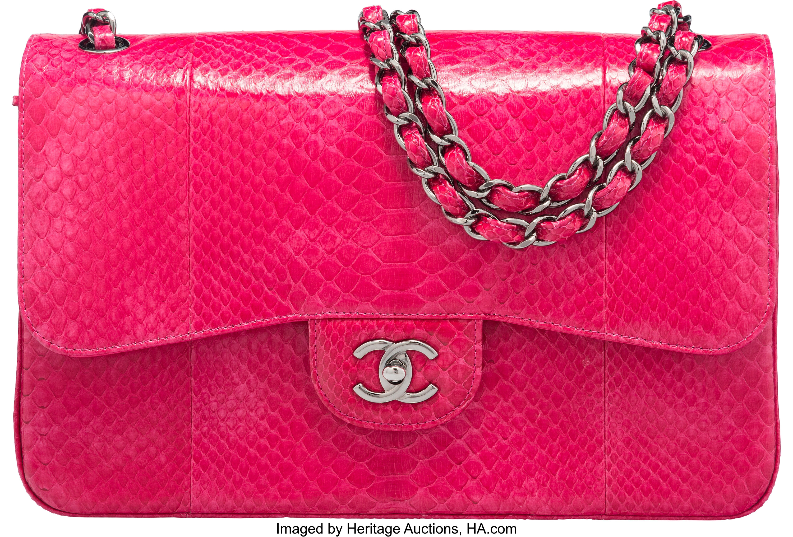 Chanel Pink Python Jumbo Double Flap Classic Bag