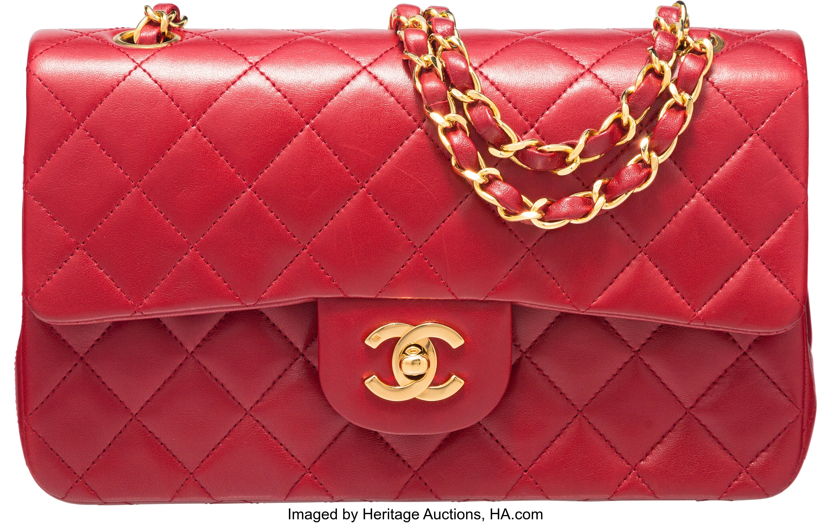 Chanel Full Flap Bag Small Red Lambskin Gold