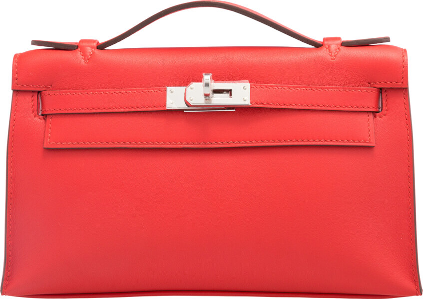 Hermes Rouge Tomate Swift Leather Kelly Pochette Bag with Palladium, Lot  #58111