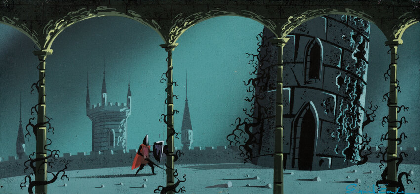 Animation Art:Concept Art, Eyvind Earle Sleeping Beauty Prince Phillip Background Color Key/Concept Painting (Walt Disney, 1959)....