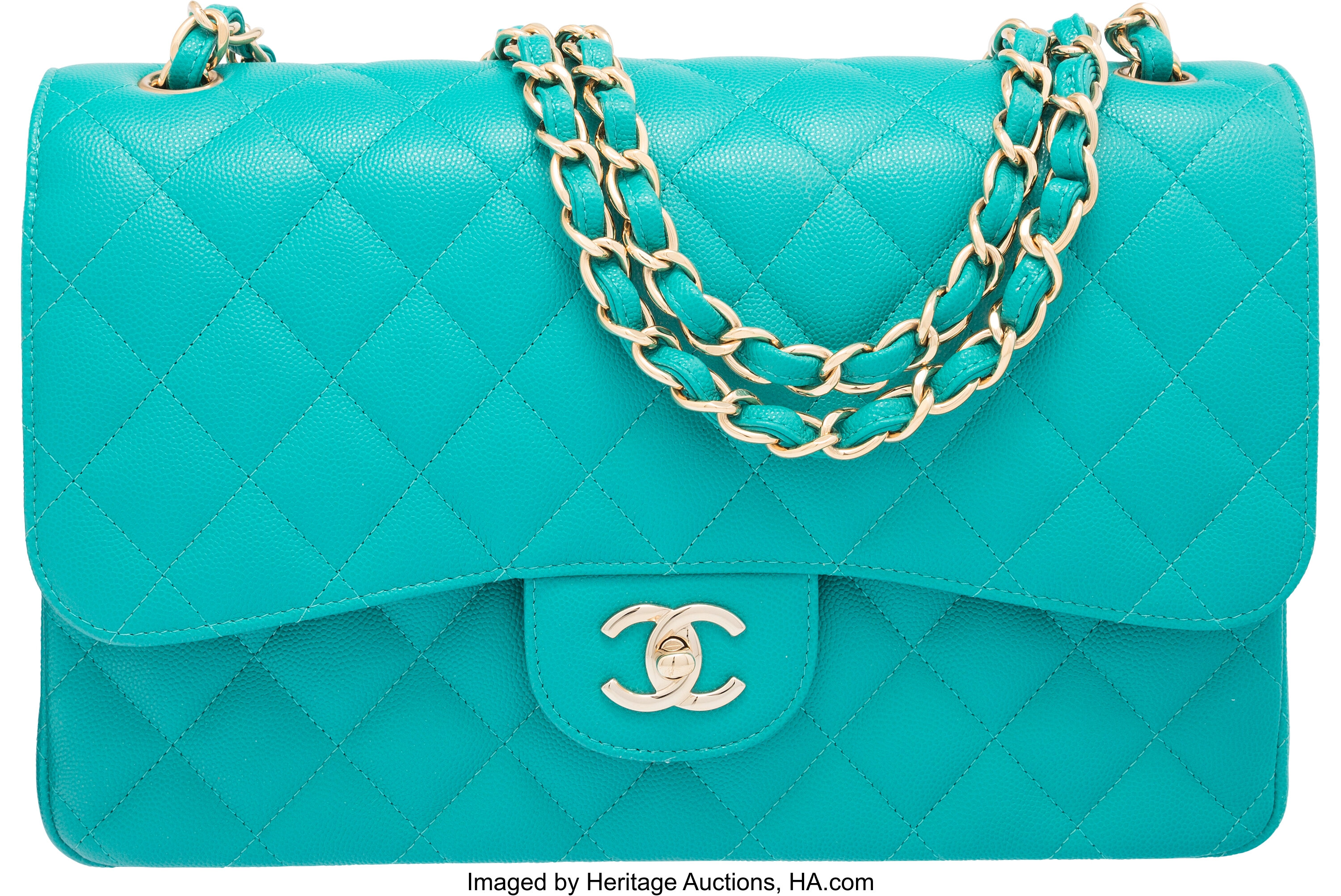 Chanel Metallic Turquoise Quilted Jumbo Reissue 2.55 Classic 227 Flap Bag  at 1stDibs