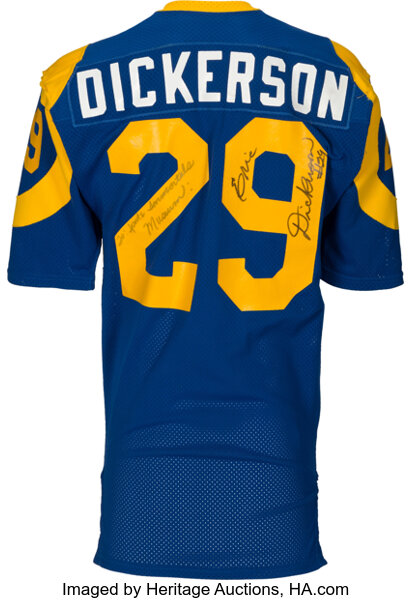 Football Collectibles:Uniforms, 1983 Eric Dickerson Game Worn &amp; Signed Los Angeles Rams RookieJersey--Photo Matched!...