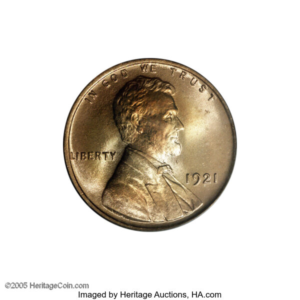 Lincoln Cents: , 1921 1C MS68 Red PCGS. This impeccable early Lincoln Cent has a50/50 chance (since only two are certified as such) of bein...