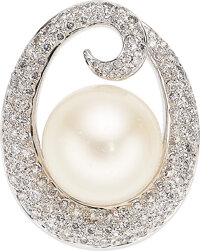 South Sea Cultured Pearl, Diamond, White Gold Pendant